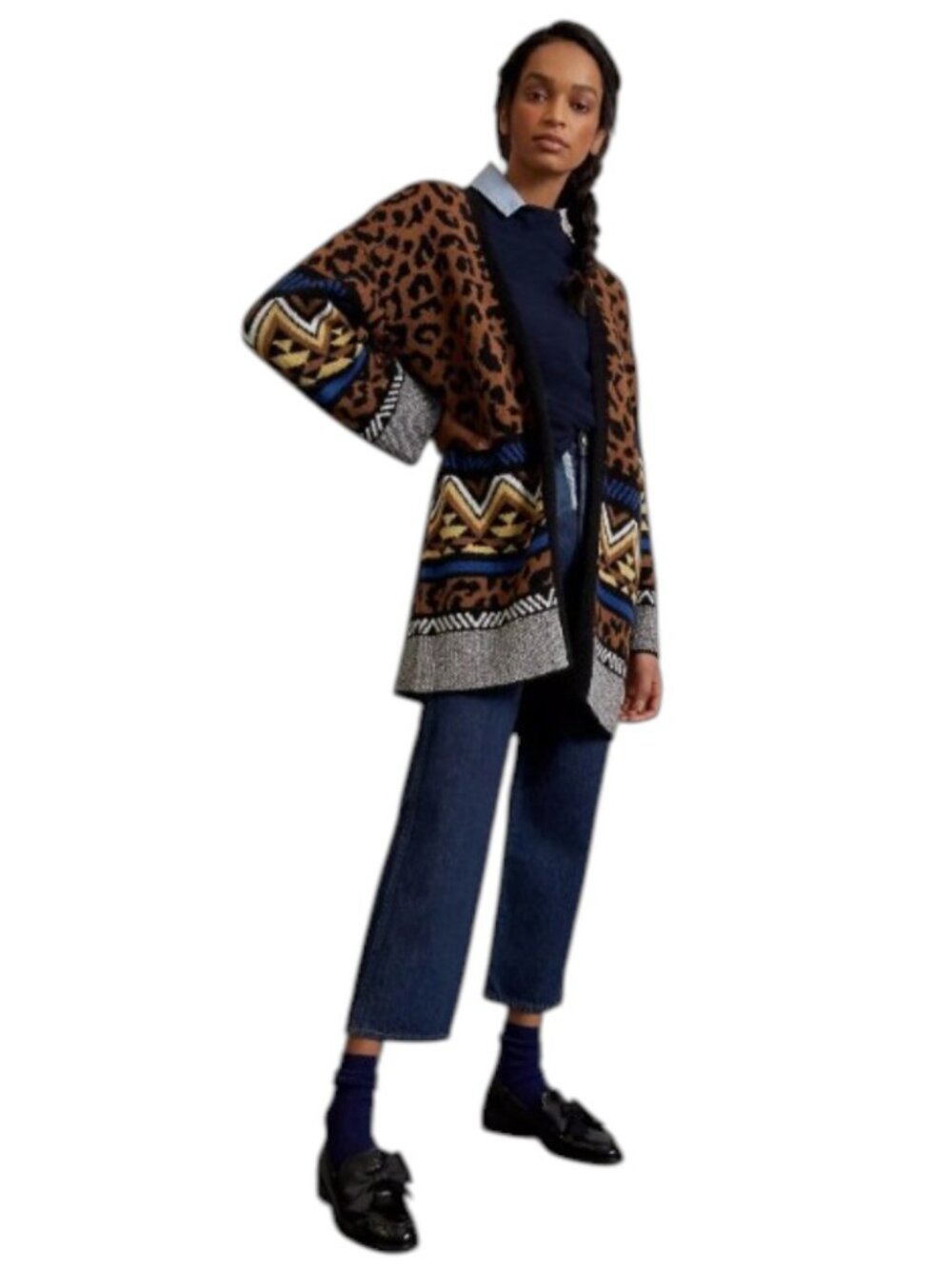 Anthropologie Marseille Leopard & Geometric Open-Front Cardigan - Size M
